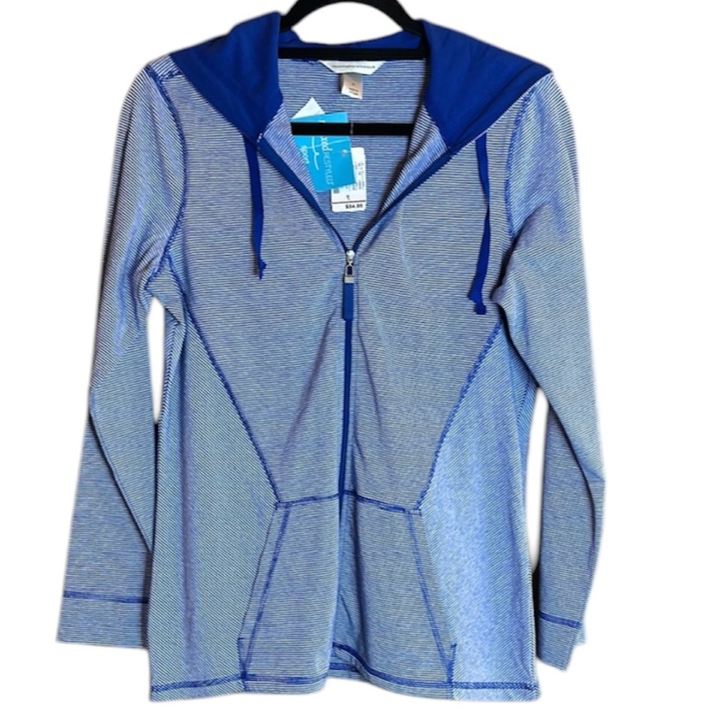 Christopher & Banks Blue & White Striped Hoodie with Full Zip and Hand Pockets
